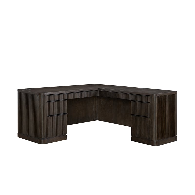 Scranton & Co Double Pedestal L Desk in Wood with Dark Chocolate Finish