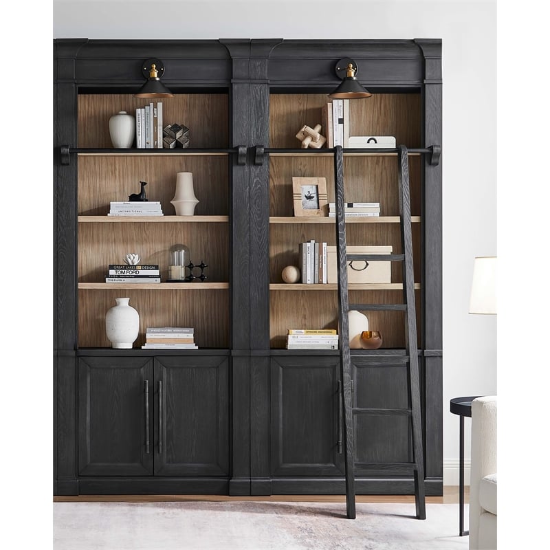 Scranton & Co Tall Bookcase Wall with Ladder in White Wood Finish