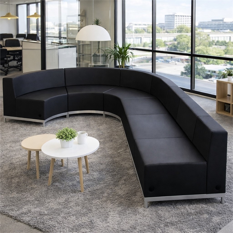 Scranton & Co 5 Pc Reception Seating Set in Black Leather and Steel