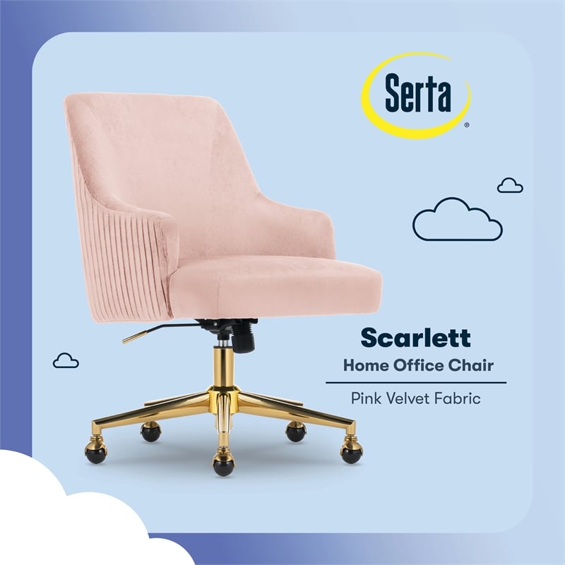 Scranton & Co Scarlett Mid-Back Office Chair Pink Velvet and Gold Base