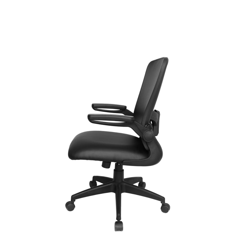 Scranton & Co Mesh Back Flip Arm Vinyl Task Chair with Casters in Black