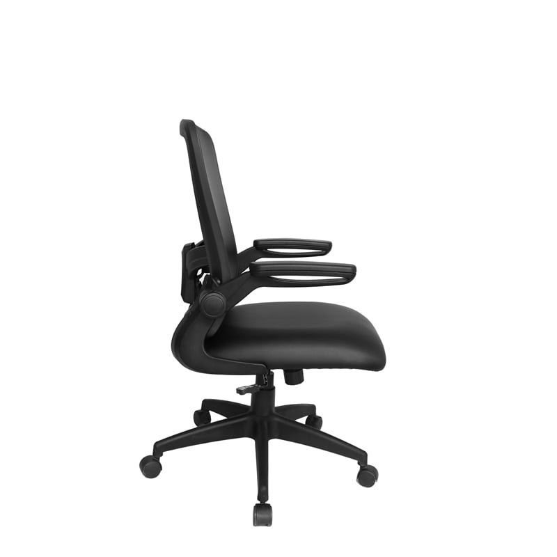 Scranton & Co Mesh Back Flip Arm Vinyl Task Chair with Casters in Black