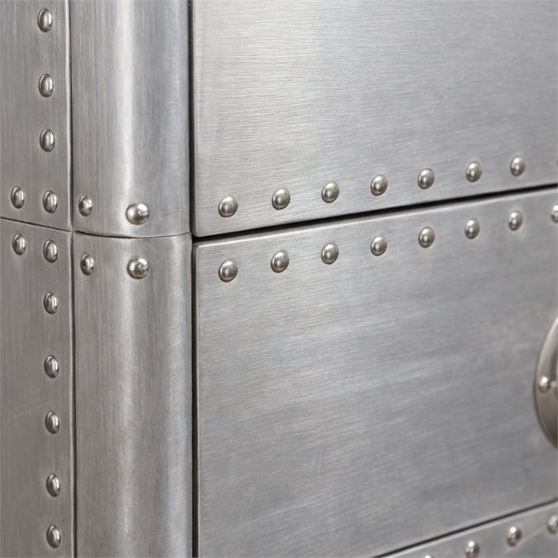 Scranton & Co 2 Drawer Aluminum Bookcase with Exposed Screws Silver