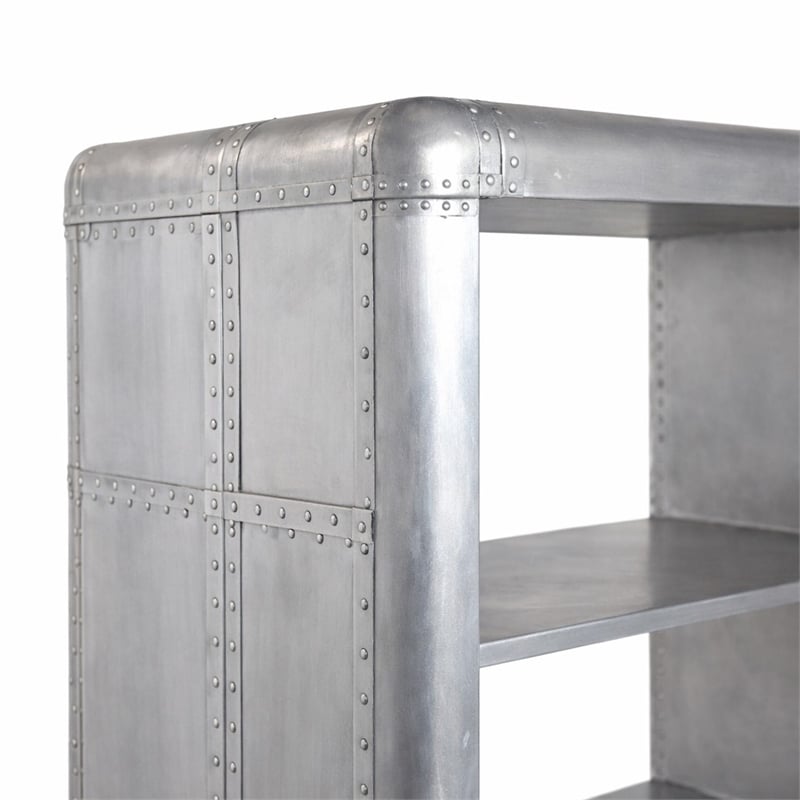 Scranton & Co 2 Drawer Aluminum Bookcase with Exposed Screws Silver