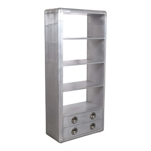Scranton & Co 2 Drawer Aluminum Bookcase with Exposed Screws Silver