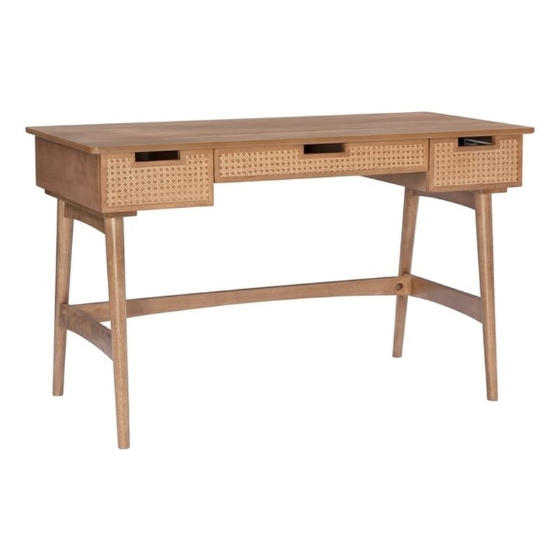 Scranton & Co Desk with 3 Woven Rattan Drawers in Natural Wood