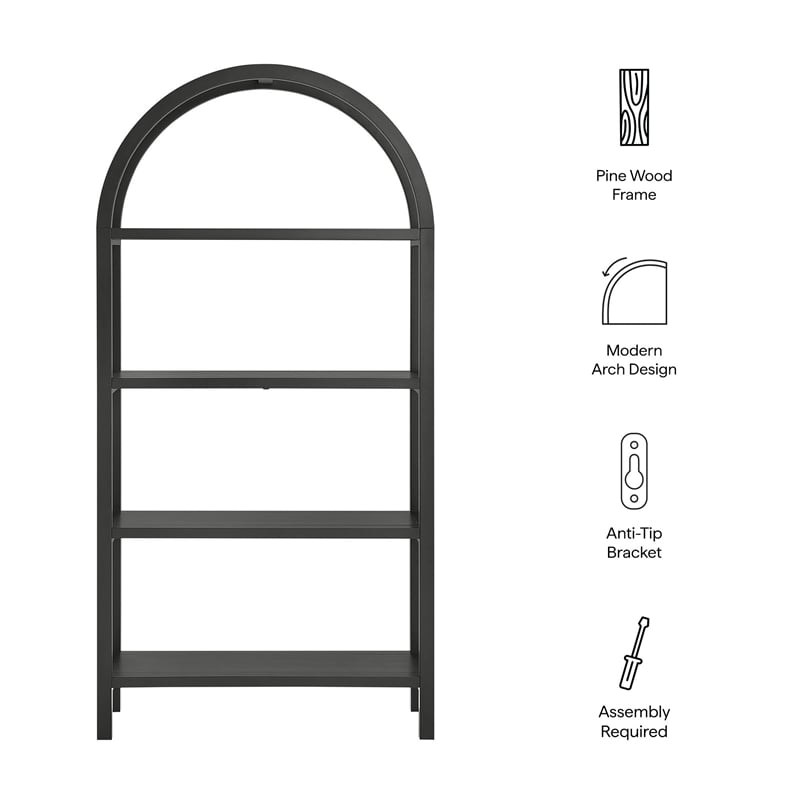 Scranton & Co 72 in Large Sculptural Arched Shelf Bookcase in Black