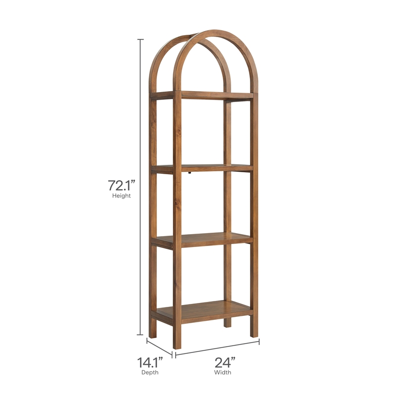 Scranton & Co 72 in Narrow Arched Bookcase in Walnut with 4 Shelves