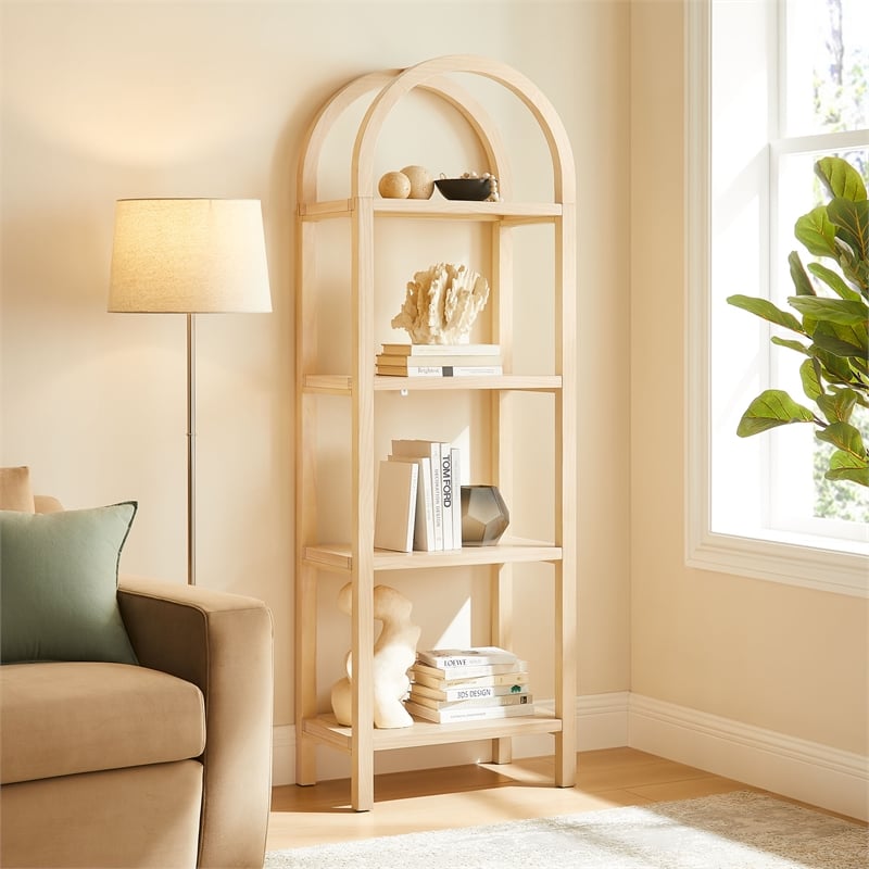 Scranton & Co 72 in Walnut Narrow Arched Bookcase with Pine Frame