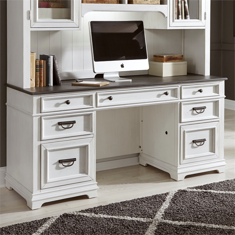 Scranton & Co Credenza in White with Charcoal Pine Top