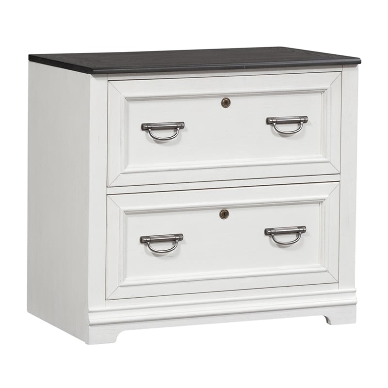 Scranton & Co Lateral File Cabinet in White with Charcoal Pine Top