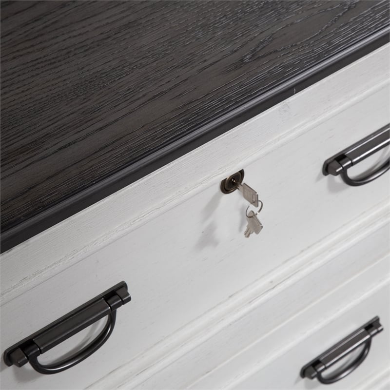 Scranton & Co Lateral File Cabinet in White with Charcoal Pine Top