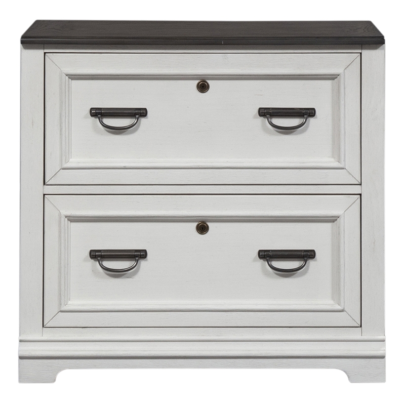 Scranton & Co Lateral File Cabinet in White with Charcoal Pine Top