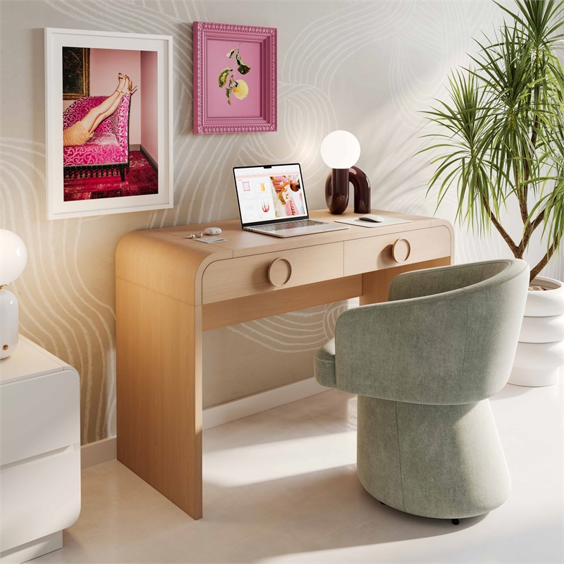 Scranton & Co 2-Drawer Ash Veneer Vanity Desk with Mirror Natural Finish
