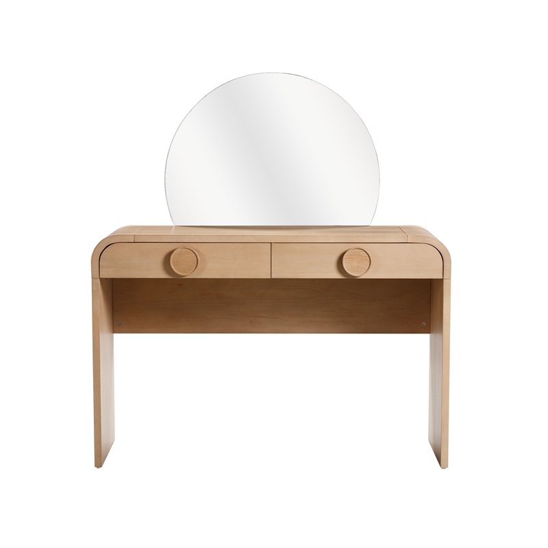 Scranton & Co 2-Drawer Ash Veneer Vanity Desk with Mirror Natural Finish