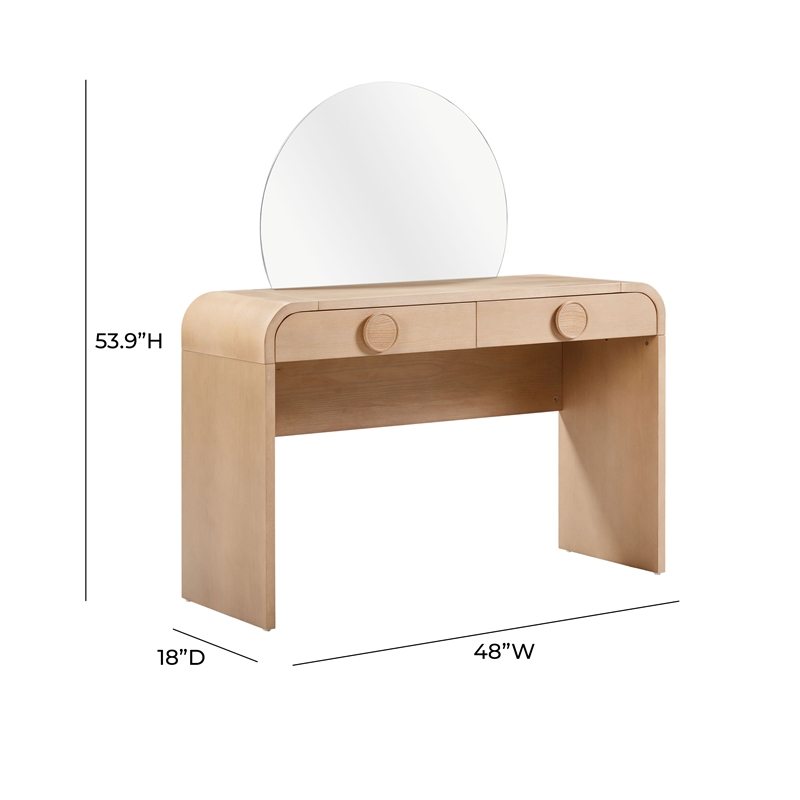 Scranton & Co 2-Drawer Ash Veneer Vanity Desk with Mirror Natural Finish