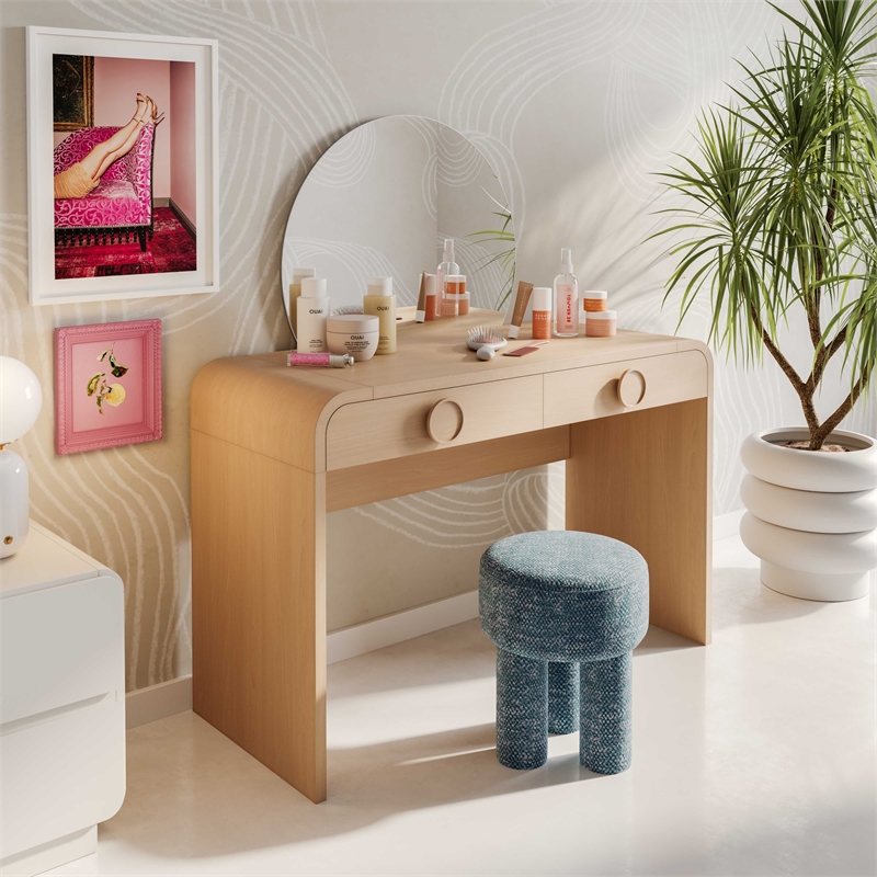 Scranton & Co 2-Drawer Ash Veneer Vanity Desk with Mirror Natural Finish