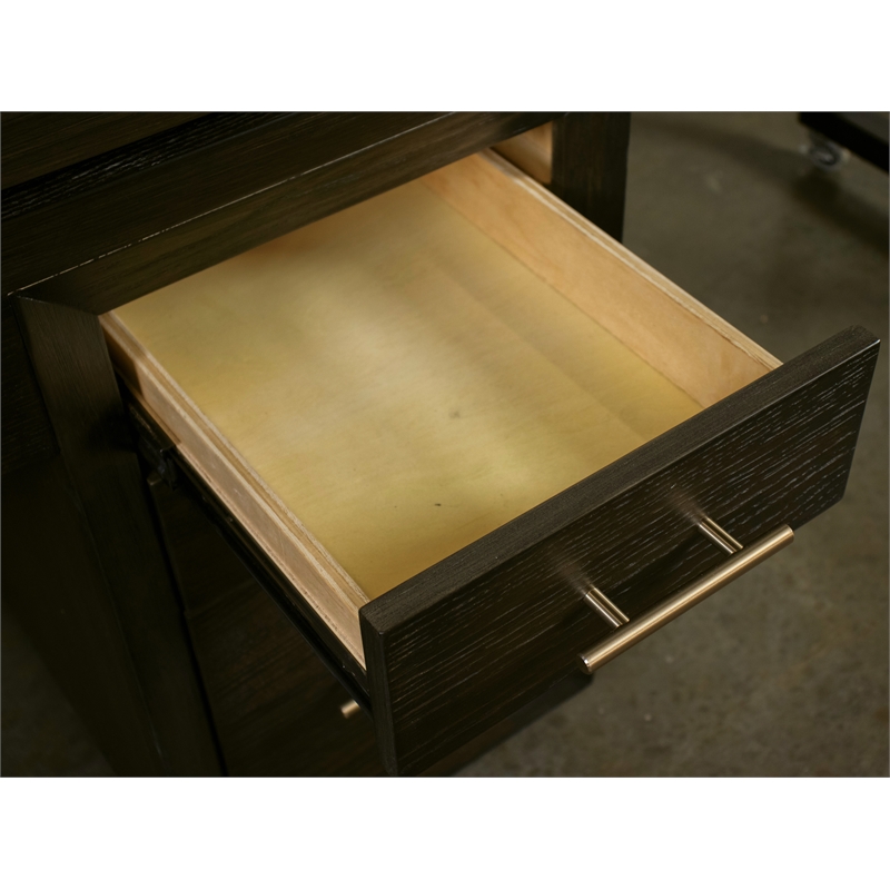 Scranton & Co L-Shaped Lift Top Desk in Umber Brown Finish with Dovetail Drawers