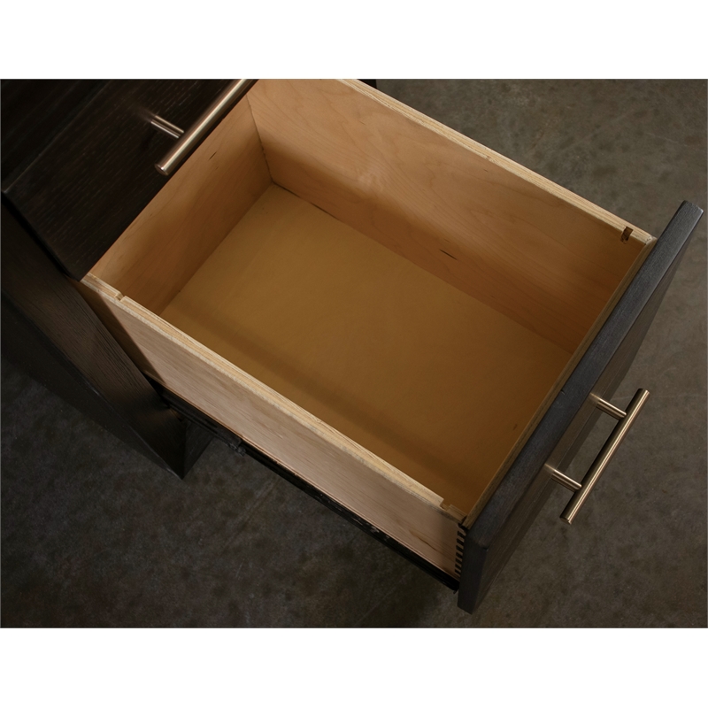 Scranton & Co L-Shaped Lift Top Desk in Umber Brown Finish with Dovetail Drawers