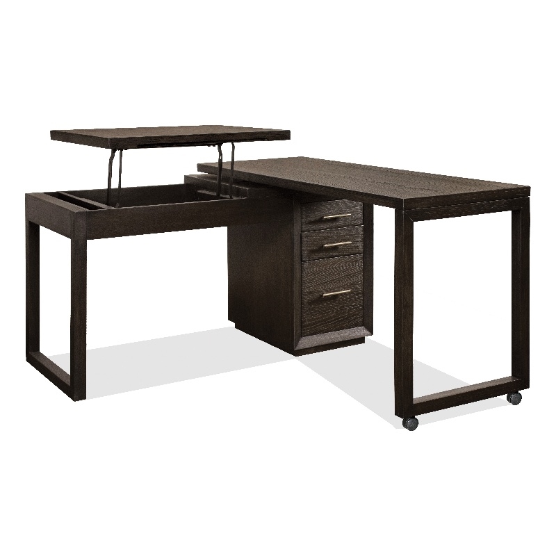 Scranton & Co L-Shaped Lift Top Desk in Umber Brown Finish with Dovetail Drawers