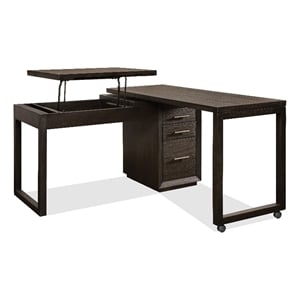 Scranton & Co L-Shaped Lift Top Desk in Umber Brown Finish with Dovetail Drawers