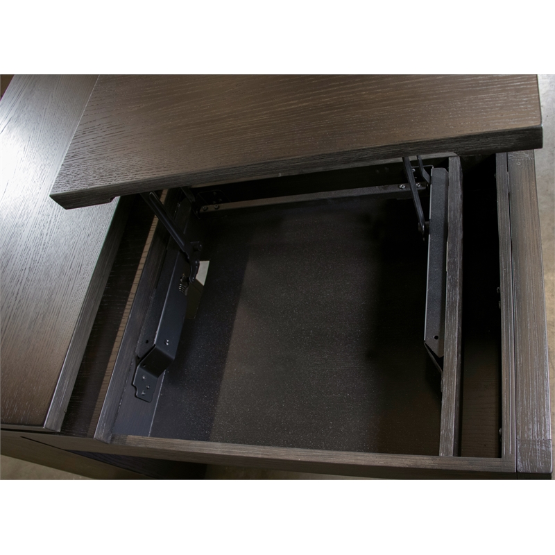 Scranton & Co L-Shaped Lift Top Desk in Umber Brown Finish with Dovetail Drawers
