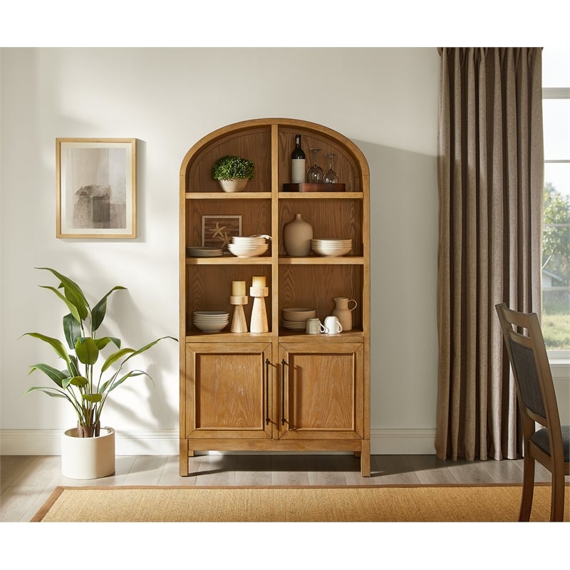 Scranton & Co Modern Wood Arched Display Cabinet in Brown with Shelves