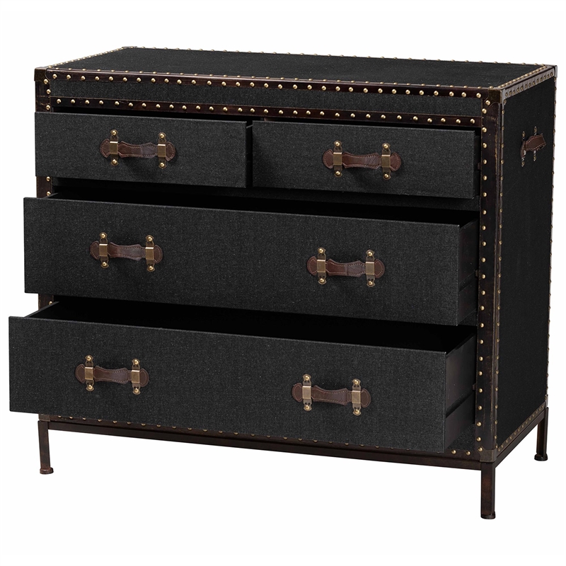 Scranton & Co Vintage Black Canvas Storage Cabinet with 4 Drawers
