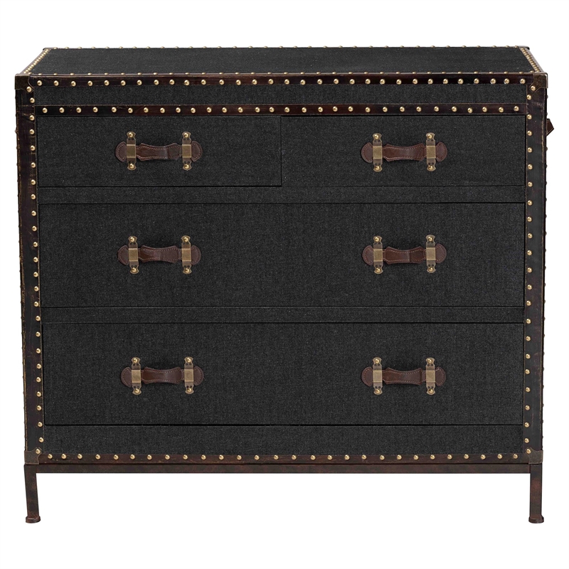 Scranton & Co Vintage Black Canvas Storage Cabinet with 4 Drawers