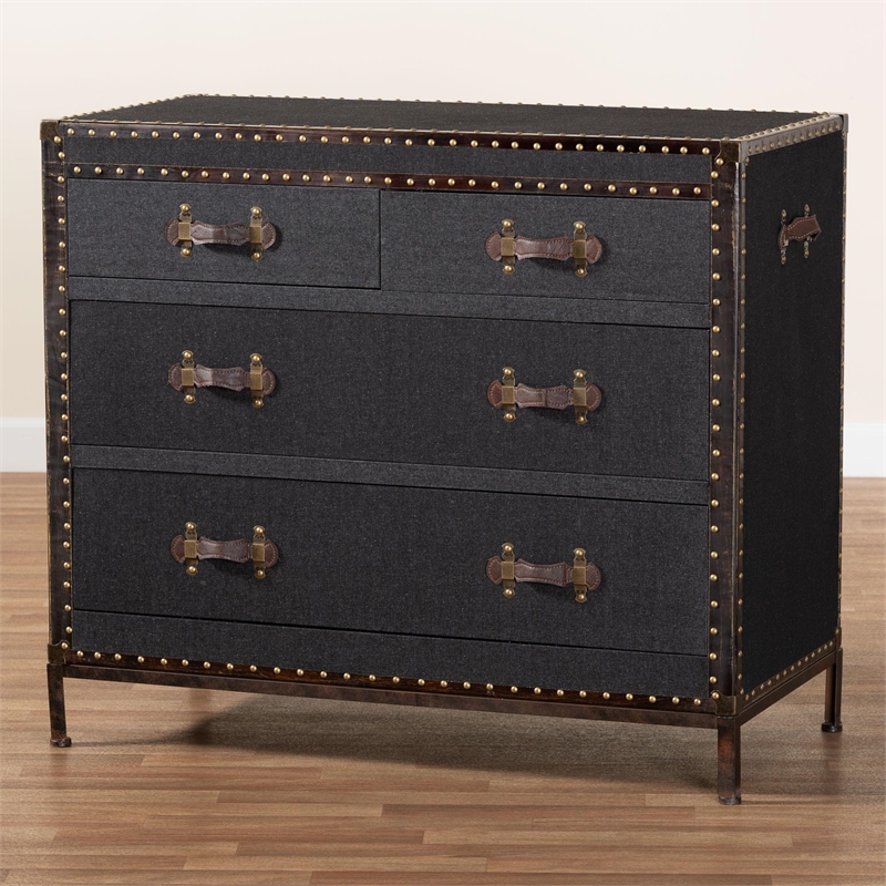 Scranton & Co Vintage Black Canvas Storage Cabinet with 4 Drawers