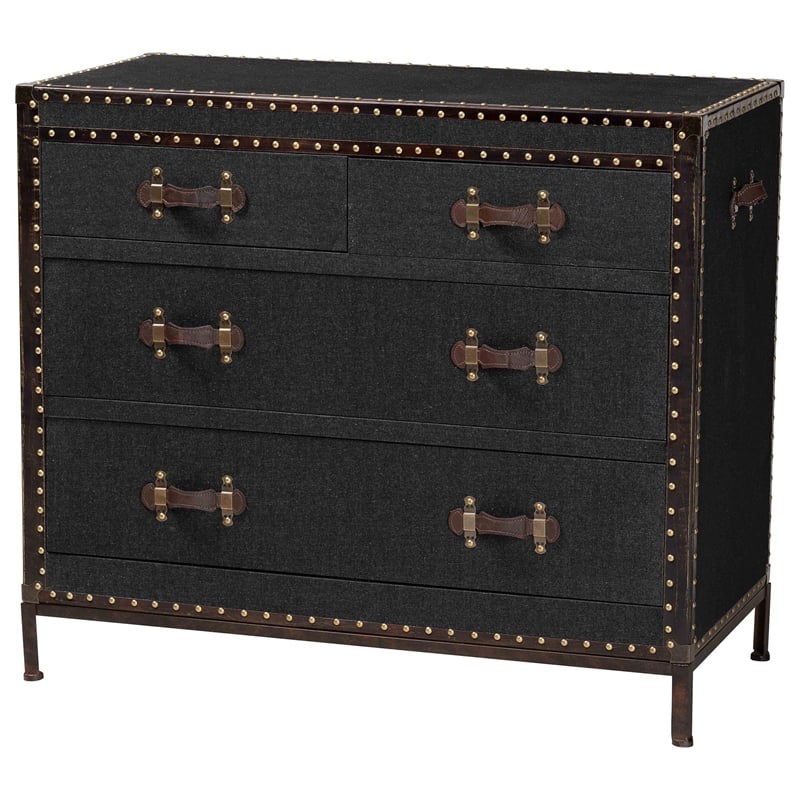 Scranton & Co Vintage Black Canvas Storage Cabinet with 4 Drawers