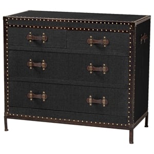 Scranton & Co Vintage Black Canvas Storage Cabinet with 4 Drawers