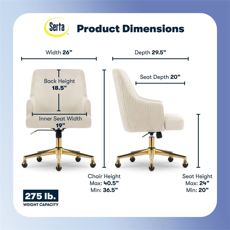 Scranton & Co Modern Mid-Back Velvet Office Chair in Beige with Gold Base
