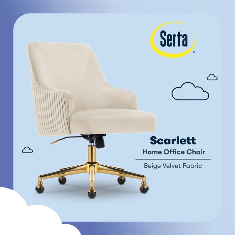 Scranton & Co Modern Mid-Back Velvet Office Chair in Beige with Gold Base