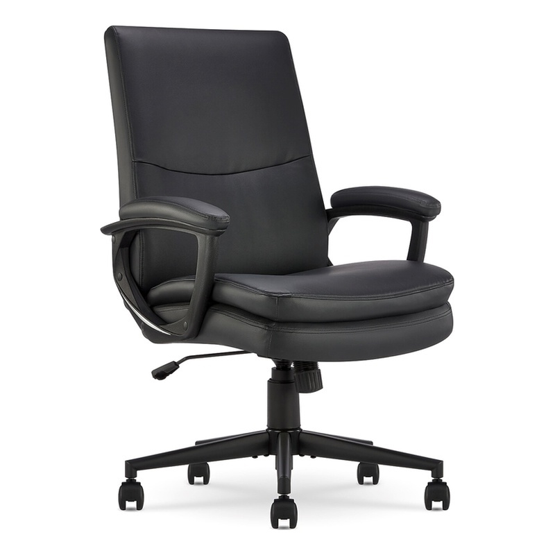 Scranton & Co Channel Tufted Bonded Leather Executive Office Chair in Black
