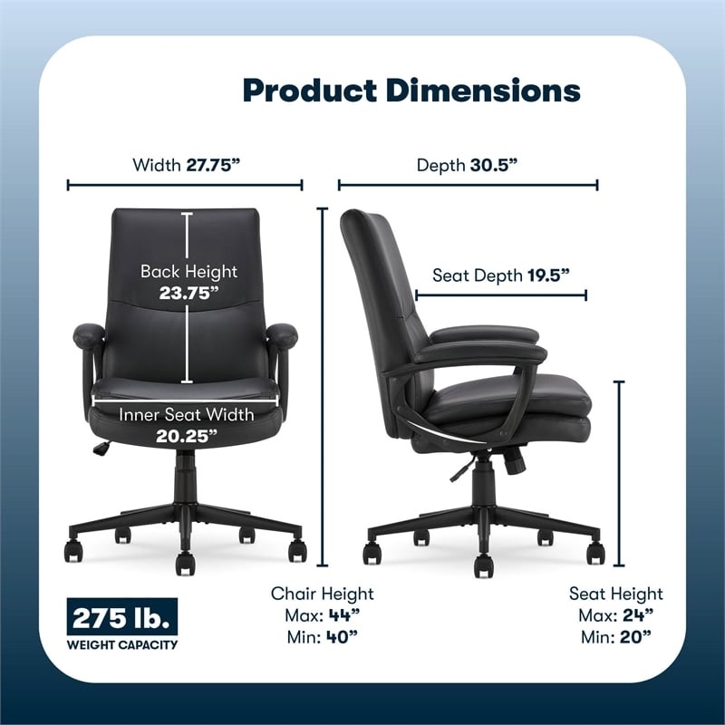 Scranton & Co Channel Tufted Bonded Leather Executive Office Chair in Black