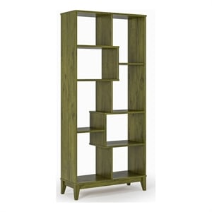 Scranton & Co 72&quot Bookcase with Geometric Shelving in Olive Grove Green