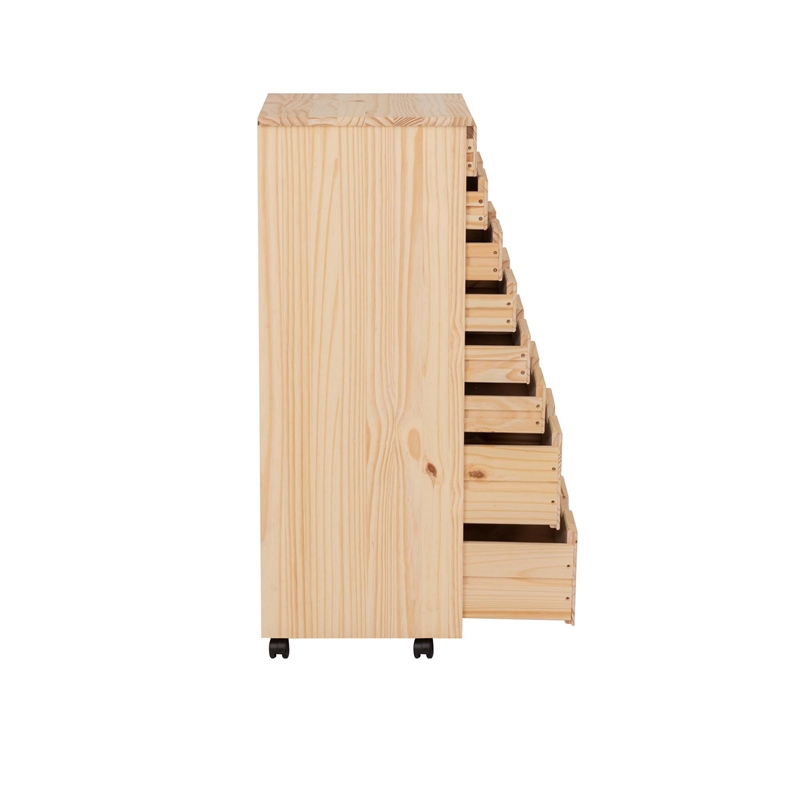 Scranton & Co 8-Drawer Rolling Storage Cart in Unfinished Pine Wood