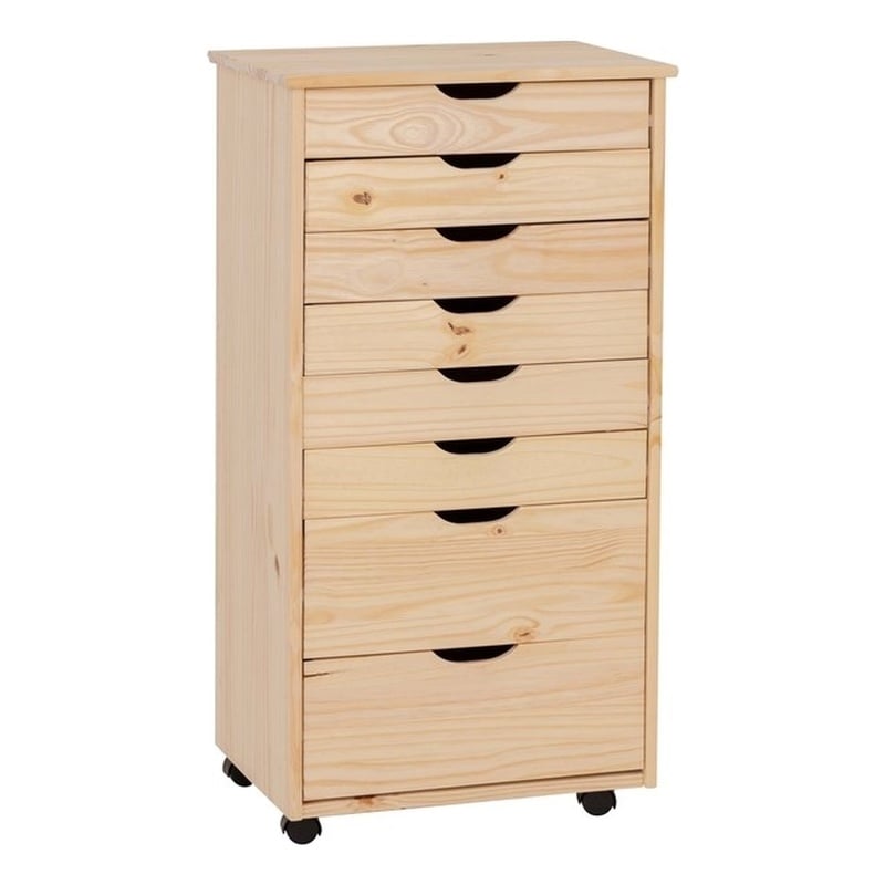 Scranton & Co 8-Drawer Rolling Storage Cart in Unfinished Pine Wood