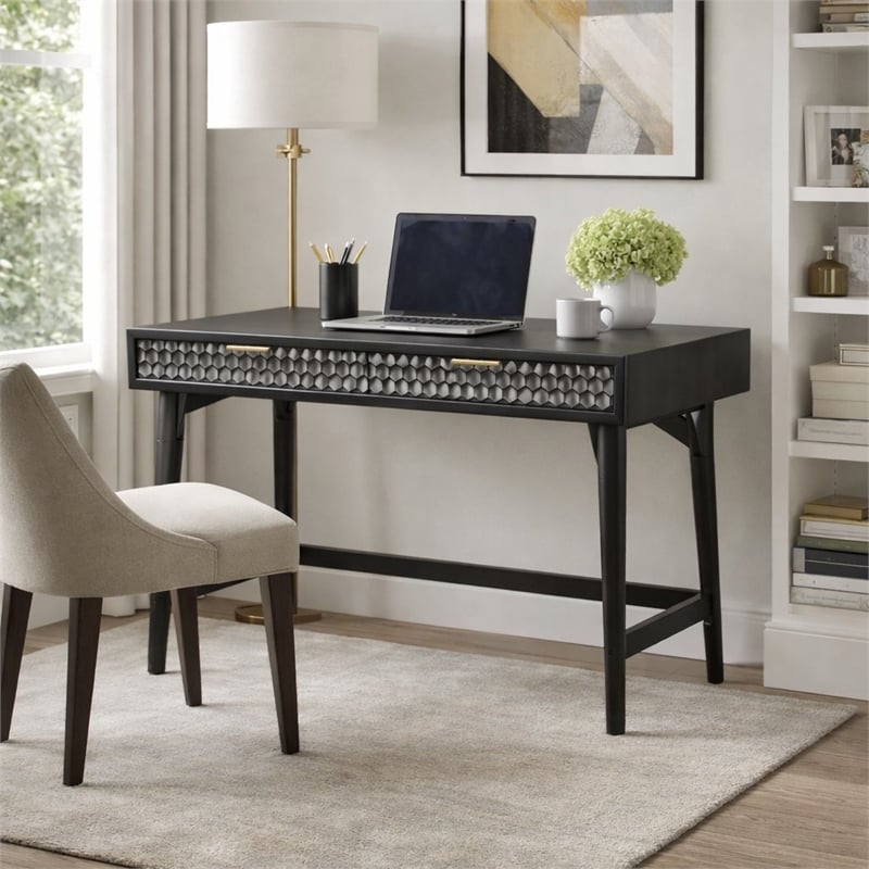 Scranton & Co Black Pearl Large Wood Desk with Gold Hardware