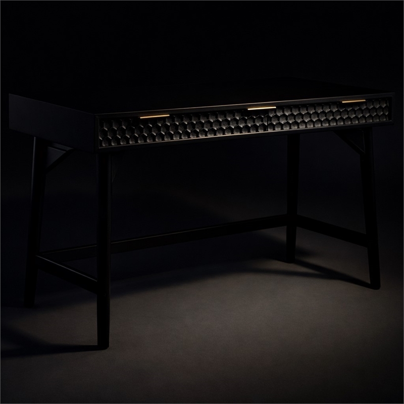 Scranton & Co Black Pearl Large Wood Desk with Gold Hardware