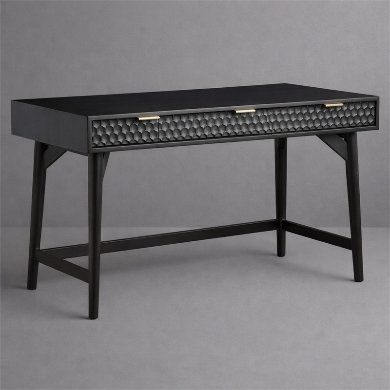 Scranton & Co Black Pearl Large Wood Desk with Gold Hardware