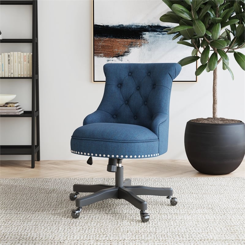 Scranton & Co Upholstered Office Chair with Wheels in Blue Fabric
