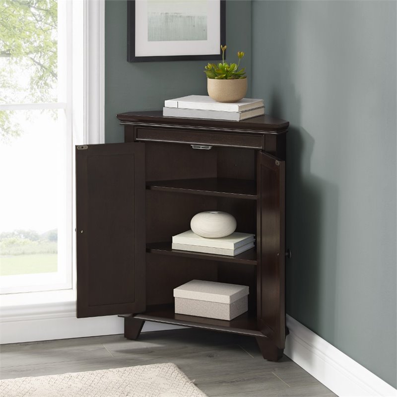 Scranton & Co Espresso Corner Storage Cabinet with 2 Adjustable Shelves