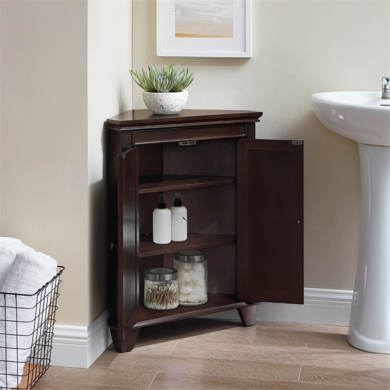 Scranton & Co Espresso Corner Storage Cabinet with 2 Adjustable Shelves