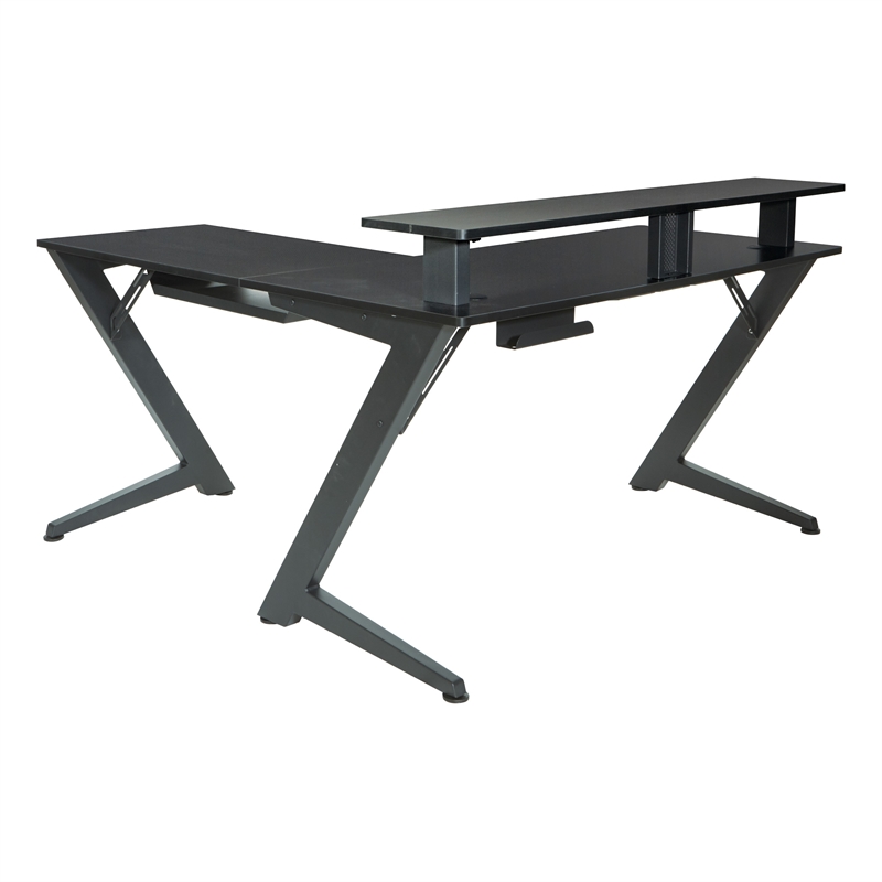 Scranton & Co L-Shape Gaming Desk with Carbon Top and Matte Black Frame