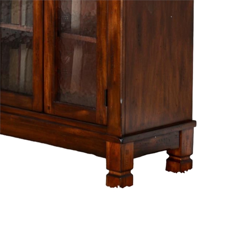 Scranton & Co Beehive Glass Door Bookcase Cabinet in Dark Brown