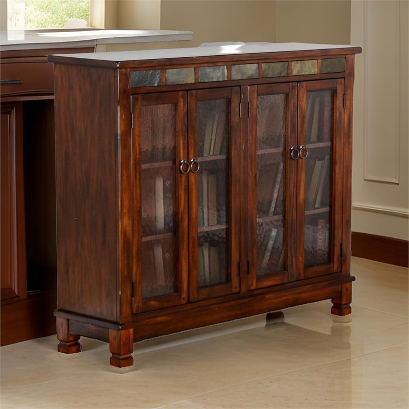 Scranton & Co Beehive Glass Door Bookcase Cabinet in Dark Brown