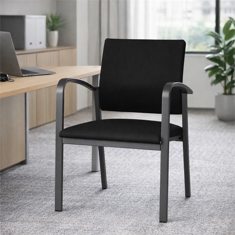 Scranton & Co Guest Chair in Castillo Black with Charcoal Steel Frame