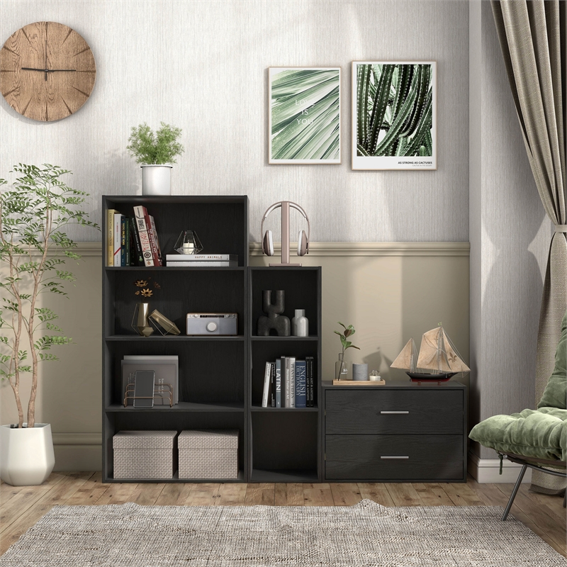 Scranton & Co Stackable Wood 4-Shelf Bookcase in Black